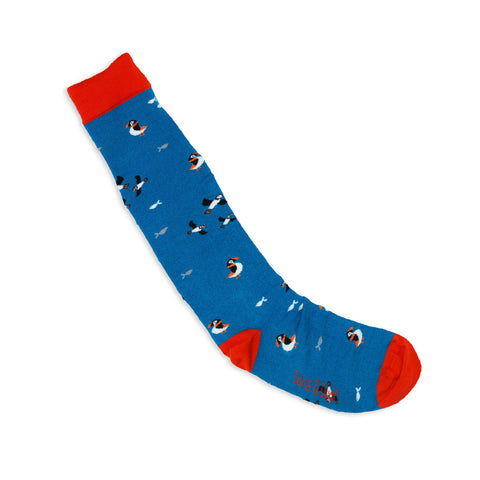 An image of a Teal Puffin knee length sock by Doris & Dude