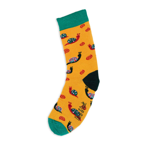An image of a Yellow Snail calf length sock by Doris & Dude