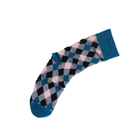 An image of a Grey Harlequin calf length sock by Doris & Dude