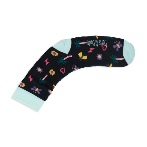 An image of a Charcoal Butterflies calf length sock by Doris & Dude