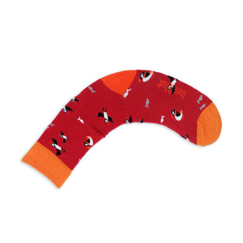 An image of a Red Puffin calf length sock by Doris & Dude