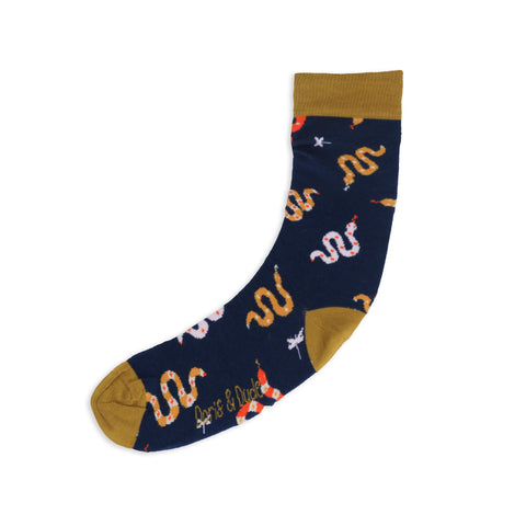 An image of a Navy Snakes calf length sock by Doris & Dude