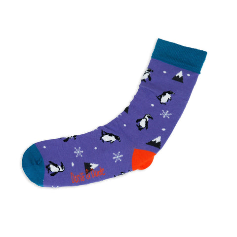 An image of a Purple Penguins calf length sock by Doris & Dude