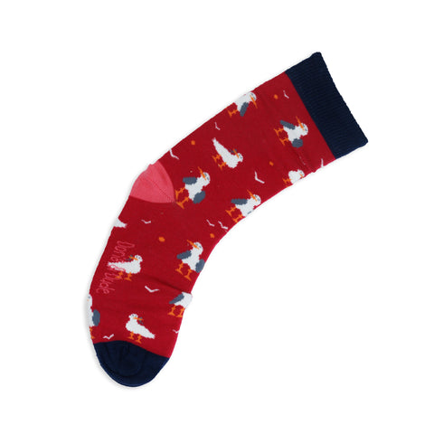 An image of a Red Seagull calf length sock by Doris & Dude