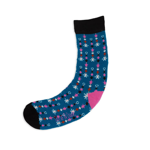An image of a Teal Snowflakes calf length sock by Doris & Dude