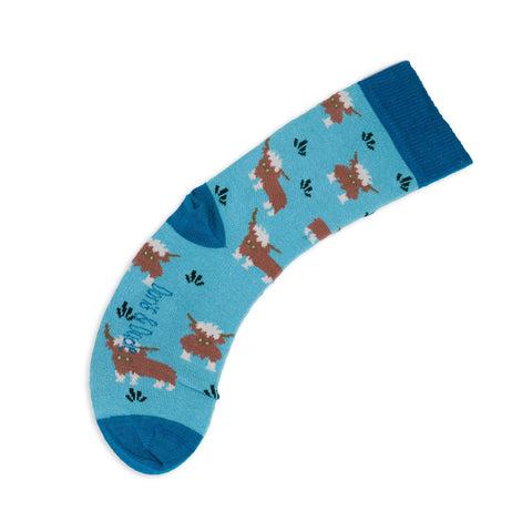 An image of a Mint Highland Cow calf length sock by Doris & Dude