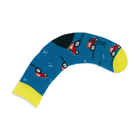 An image of a Teal Tractor calf length sock by Doris & Dude