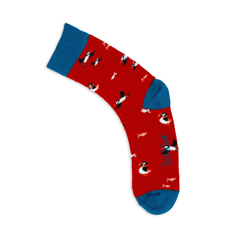 An image of a Red Puffin calf length sock by Doris & Dude