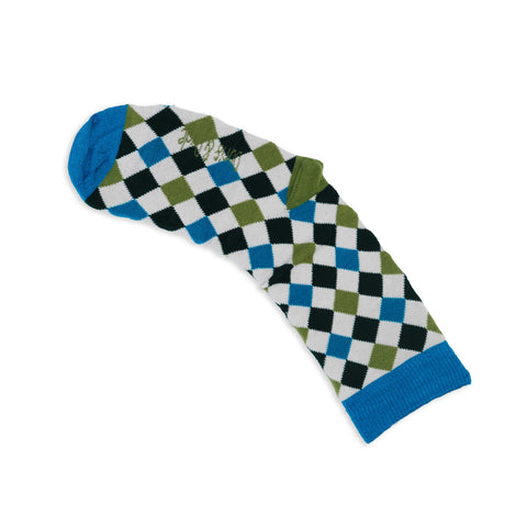 An image of a Green Harlequin calf length sock by Doris & Dude