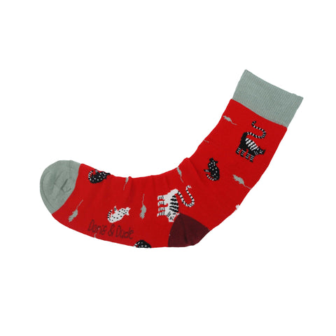 An image of a Red Cat  calf length sock by Doris & Dude