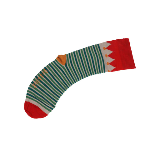 An image of a Green Stripe Elf  calf length sock by Doris & Dude
