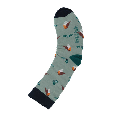 An image of a Green Robin  calf length sock by Doris & Dude