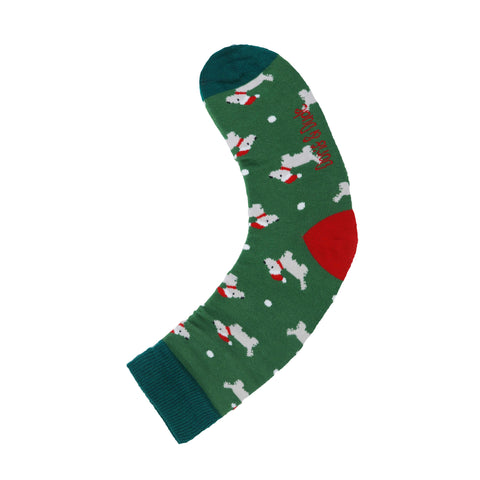 An image of a Green Scotty  calf length sock by Doris & Dude