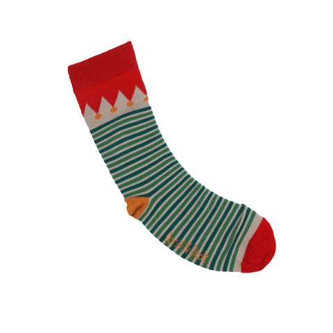 An image of a Green Stripe Elf  calf length sock by Doris & Dude