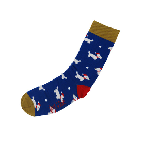 An image of a Navy Scotty  calf length sock by Doris & Dude
