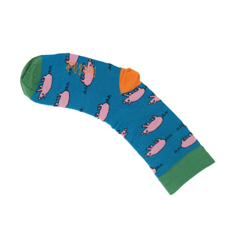 An image of a Teal Pigs  calf length sock by Doris & Dude