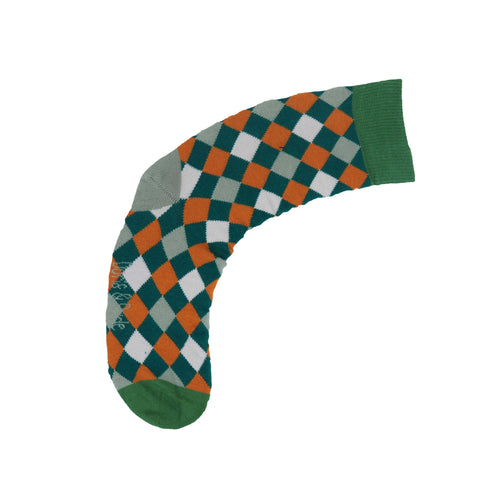 An image of a Teal Harlequin  calf length sock by Doris & Dude