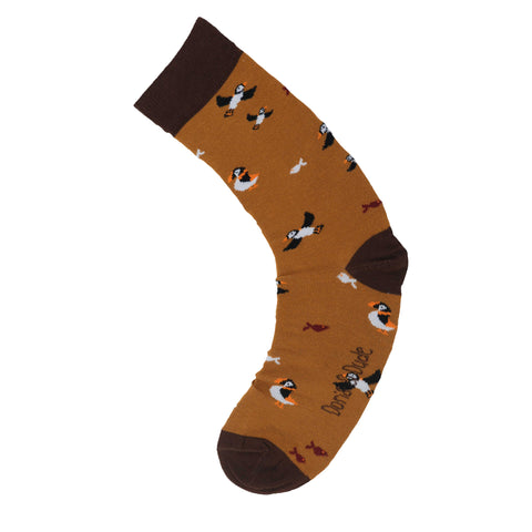 An image of a Bronze Puffin  calf length sock by Doris & Dude