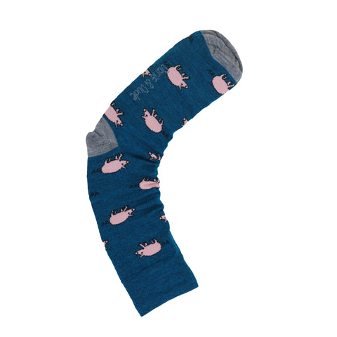 An image of a Teal Pigs  calf length sock by Doris & Dude
