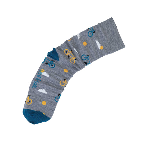 An image of a Grey Bikes  calf length sock by Doris & Dude