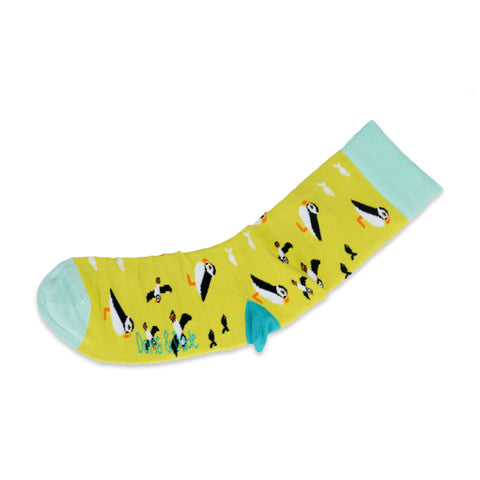 An image of Lime Puffin, calf-length sock by Doris & Dude