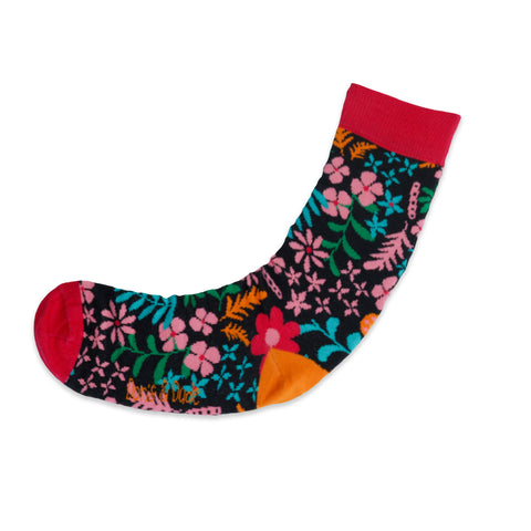 An image of Charcoal Flower, calf-length sock by Doris & Dude