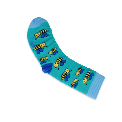 An image of Green Bees, calf-length sock by Doris & Dude