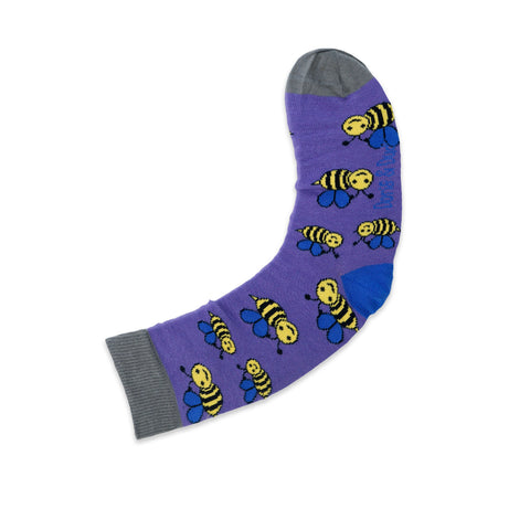 An image of Purple Bees, calf-length sock by Doris & Dude