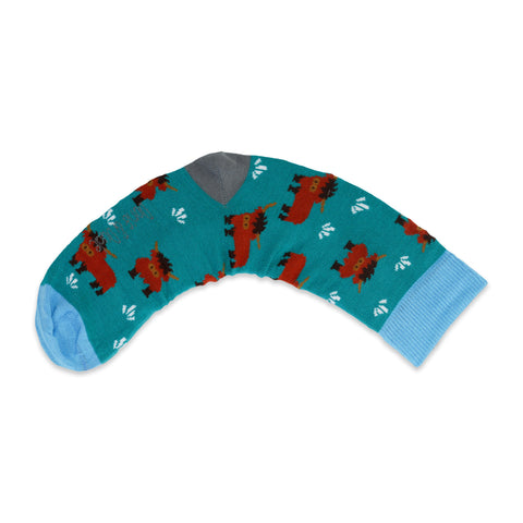 An image of Green Highland Cow, calf-length sock by Doris & Dude