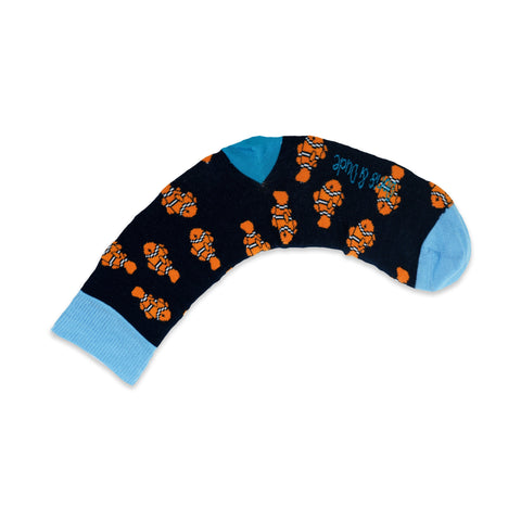 An image of Navy Clownfish, calf-length sock by Doris & Dude